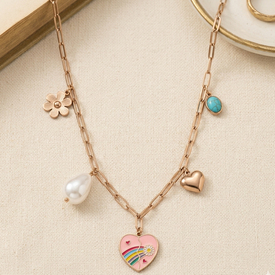 Rainbow Heart Charm Necklace
