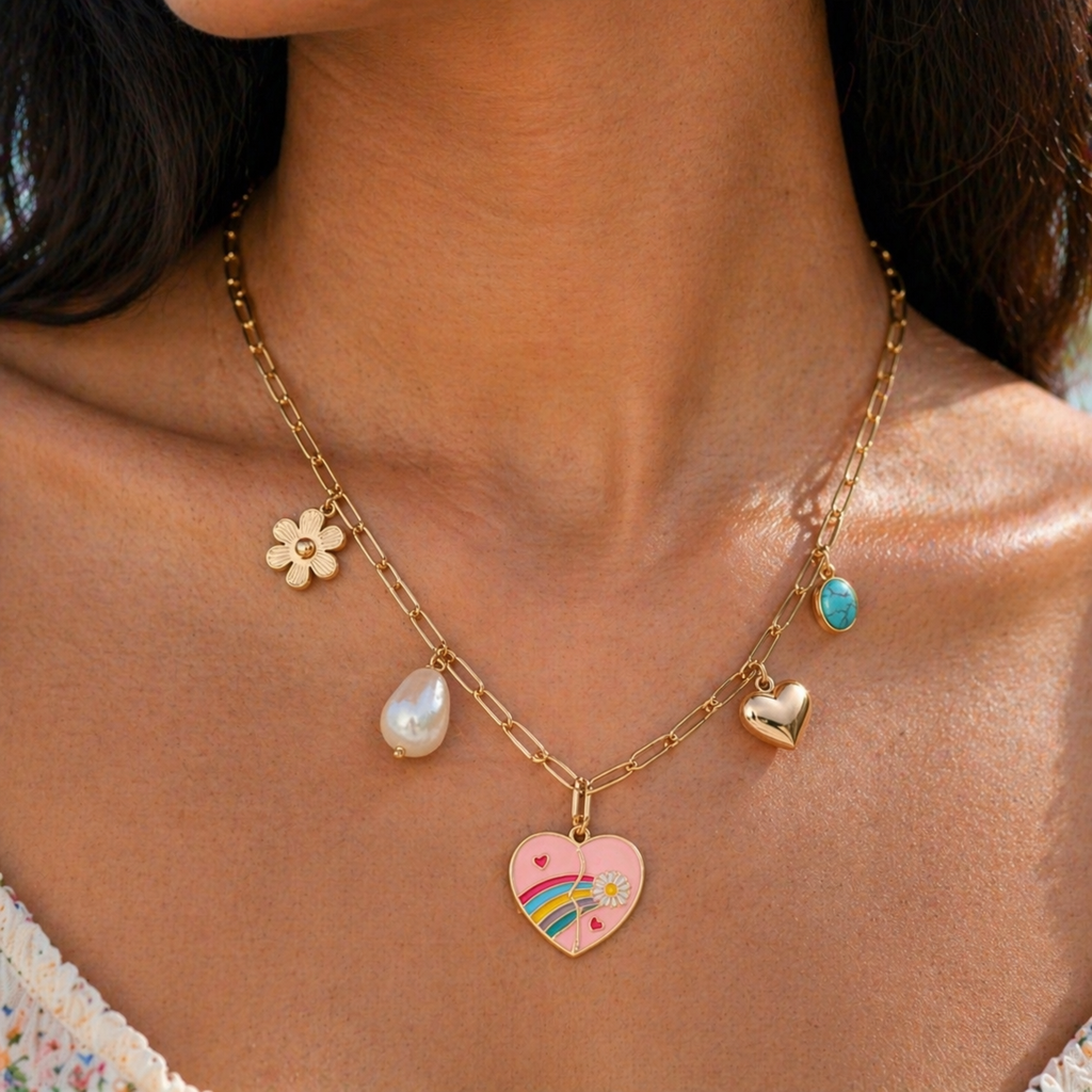 Rainbow Heart Charm Necklace