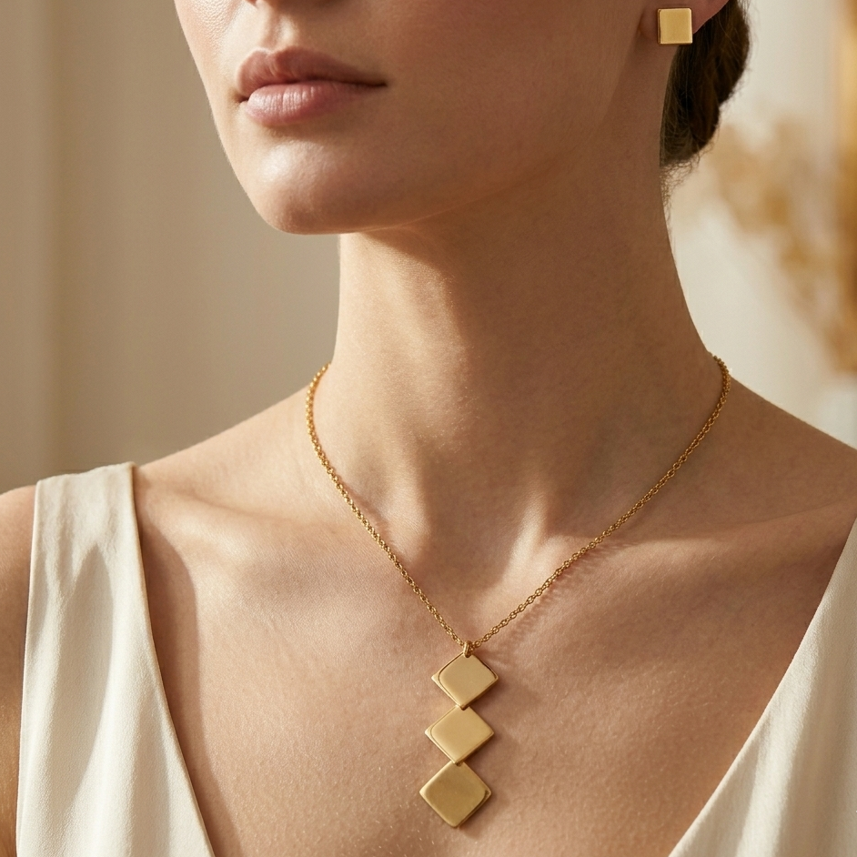 Geo Square Drop Necklace