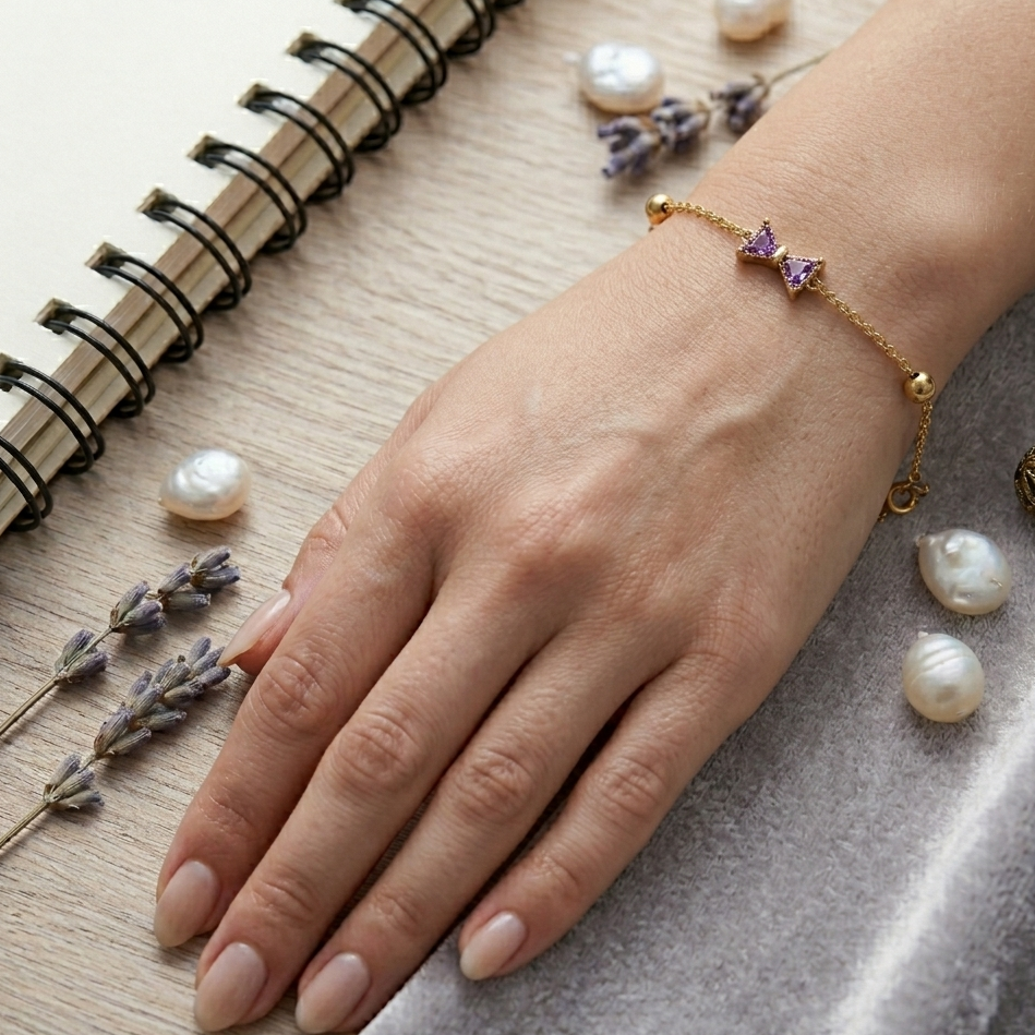 Lavender Bow Charm Bracelet