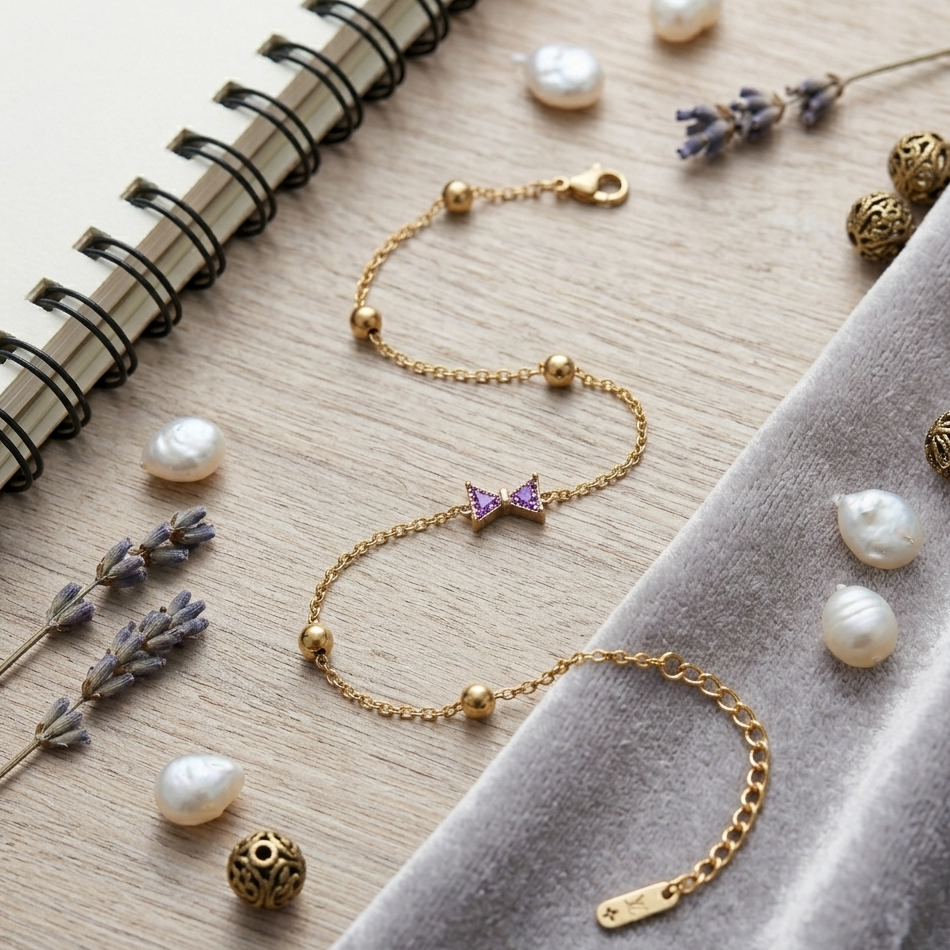 Lavender Bow Charm Bracelet