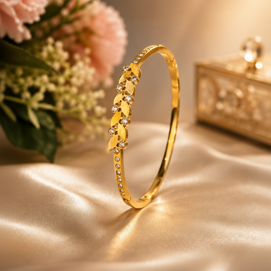 Celeste Crystal Leaf Bangle