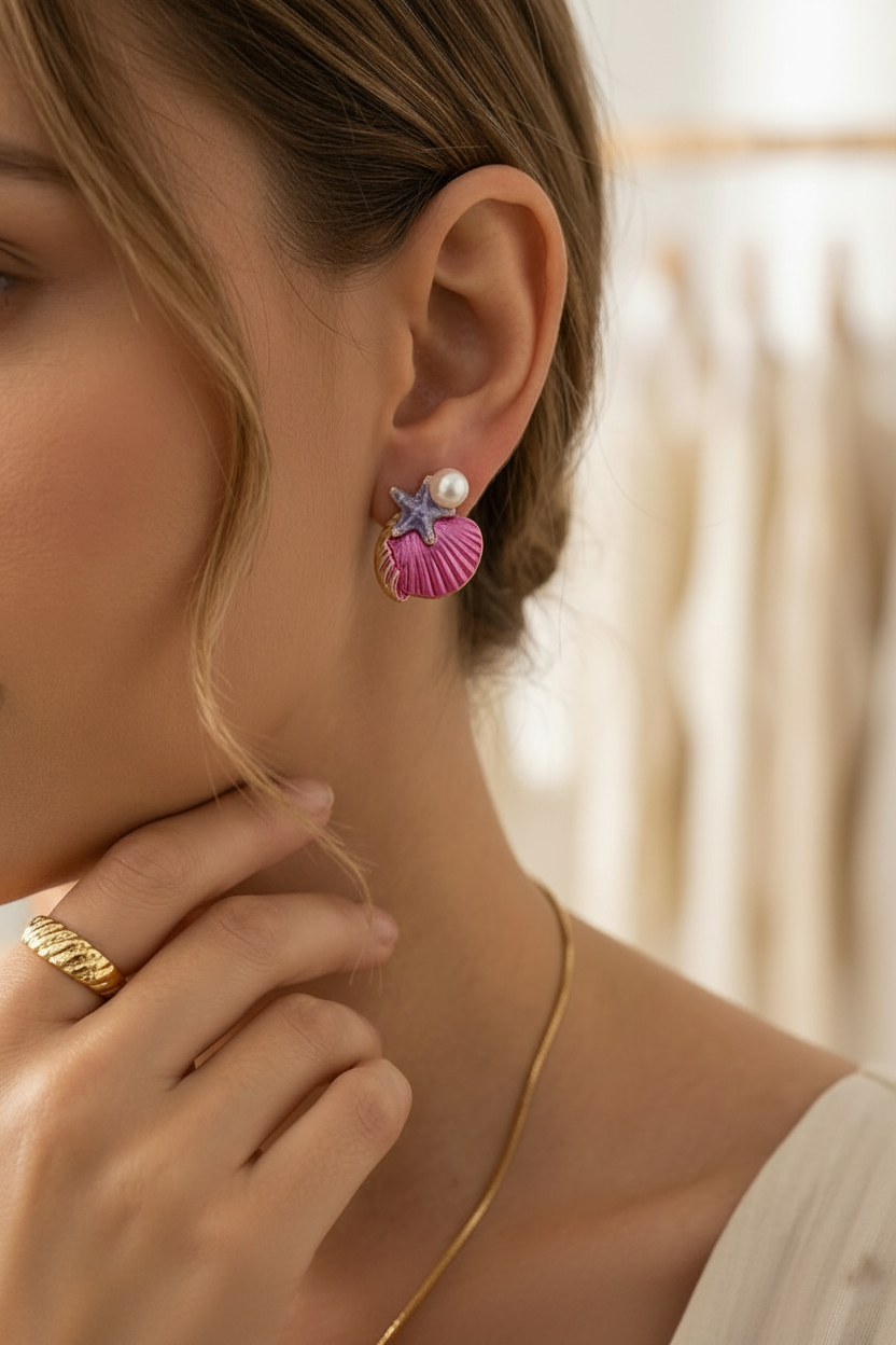 Pearl Seashell Stud Earrings