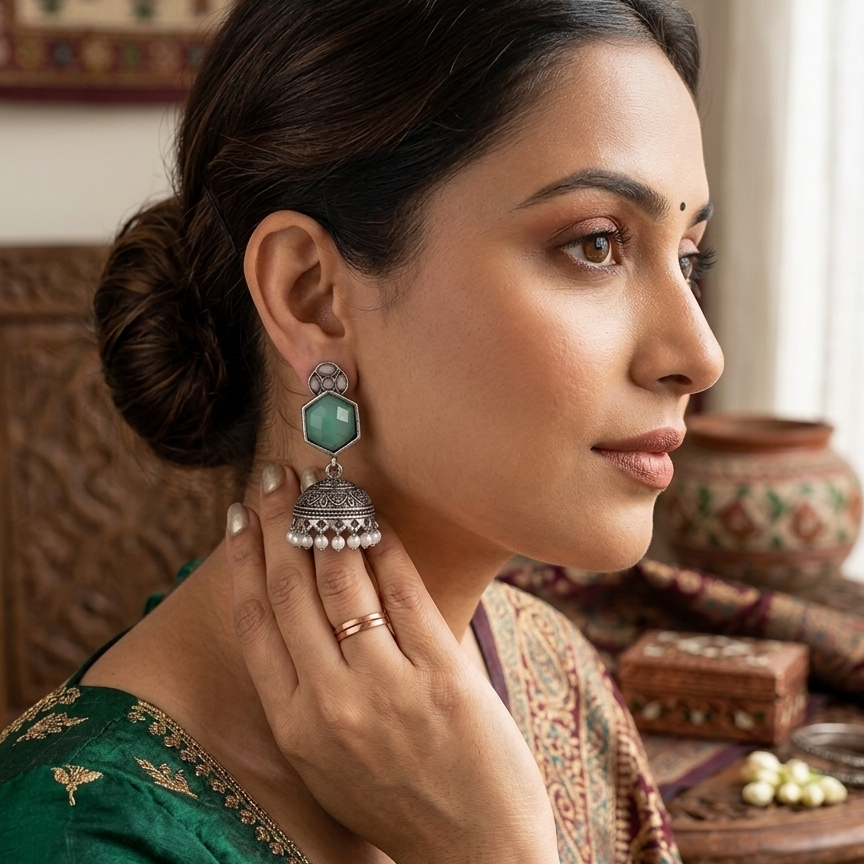 Aqua Jhumka Statement Earrings