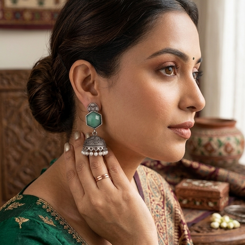 Aqua Jhumka Statement Earrings