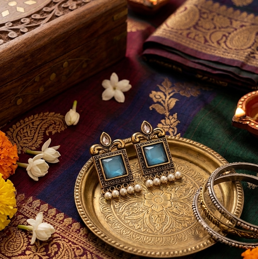 Aqua Noor Chandbali Earrings