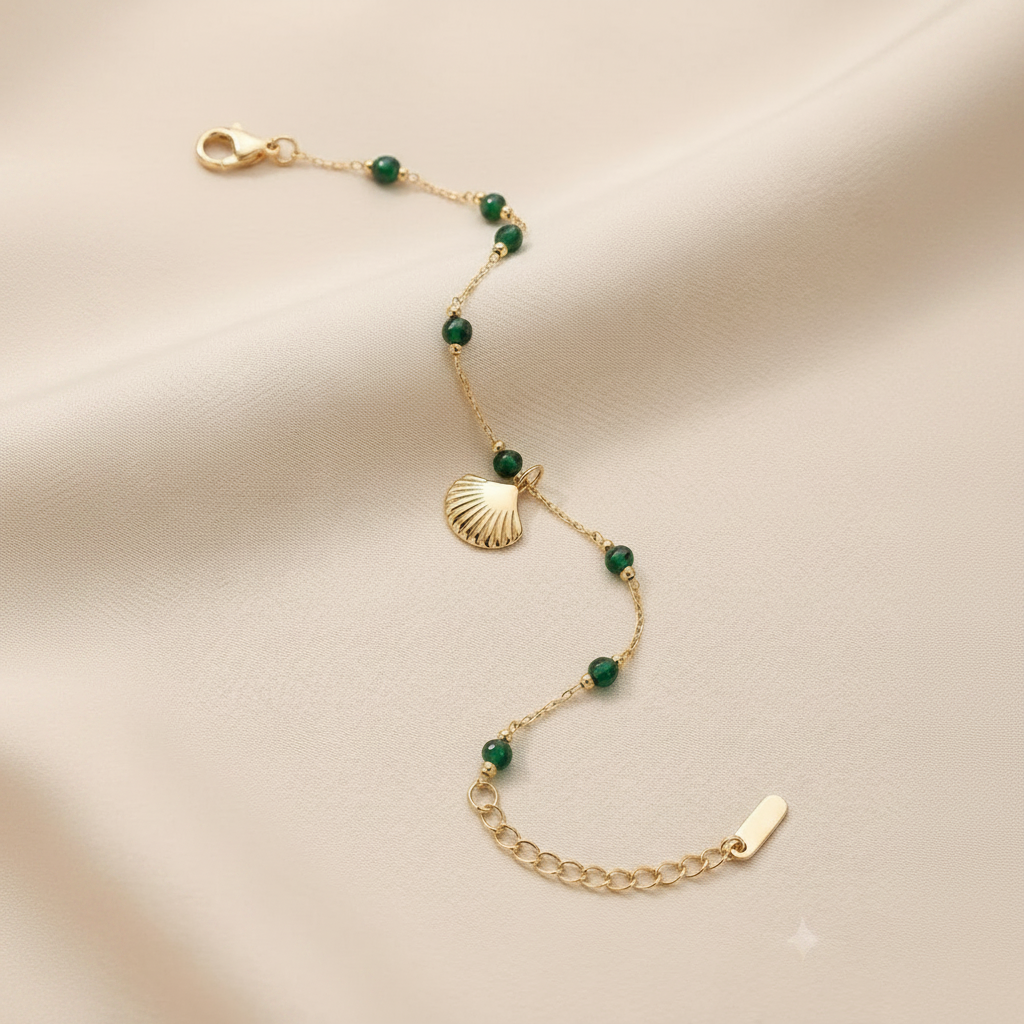 Emerald Seashell Charm Bracelet