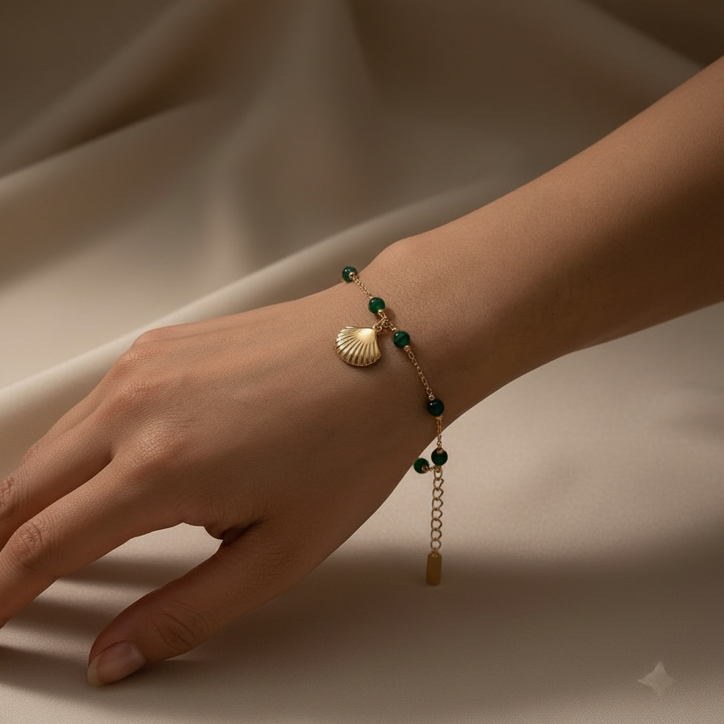 Emerald Seashell Charm Bracelet