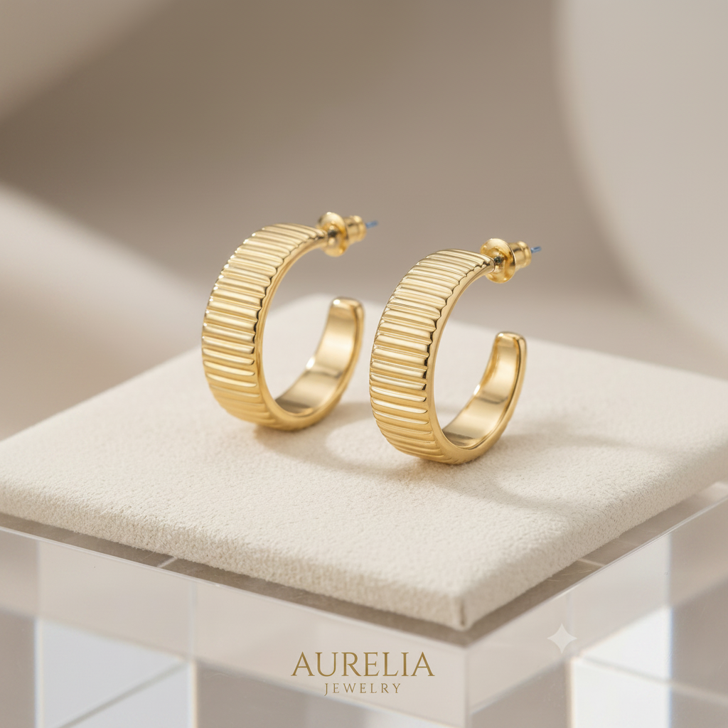 Aurelia Ribbed Gold Hoop Earrings