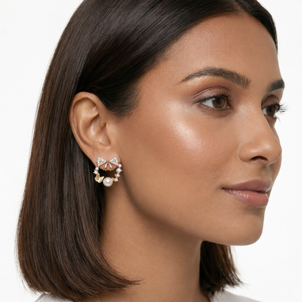 Pearl bow charm earrings
