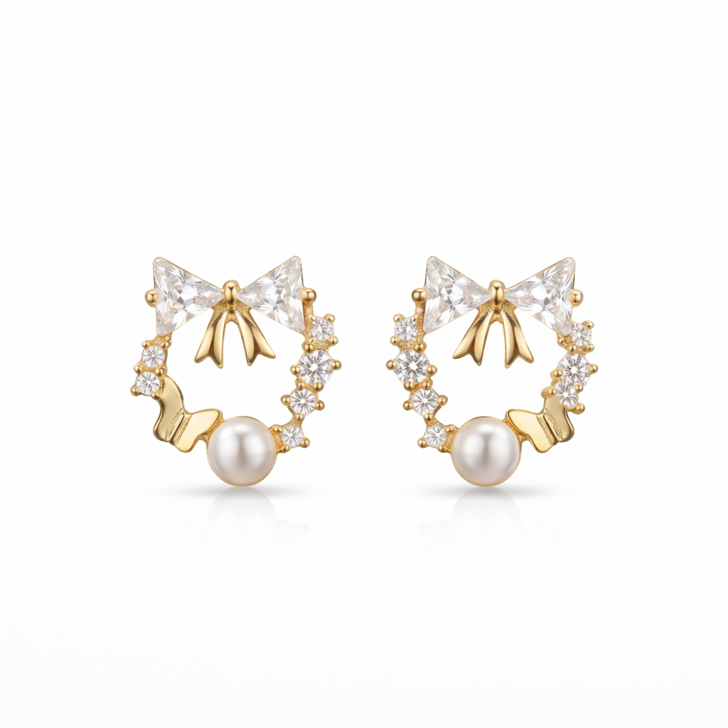 Pearl bow charm earrings