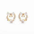 Pearl bow charm earrings