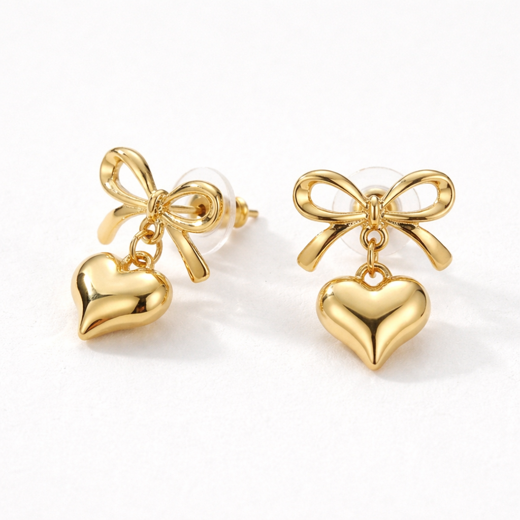 Puffy Bow Heart Earrings