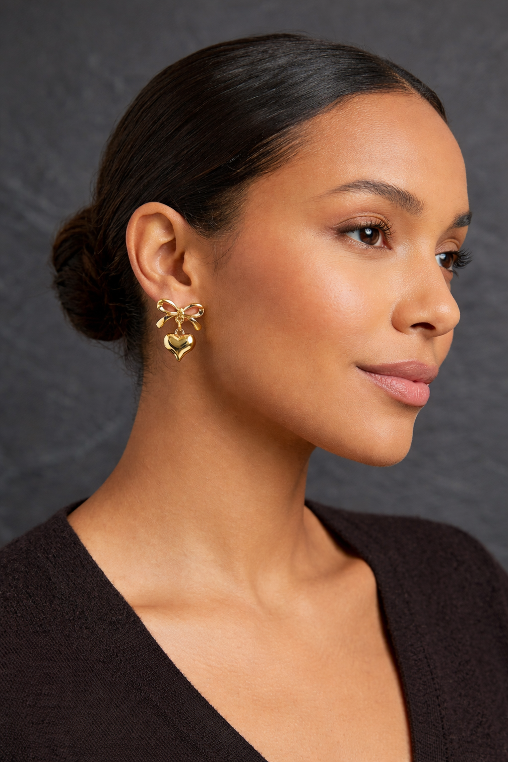 Puffy Bow Heart Earrings