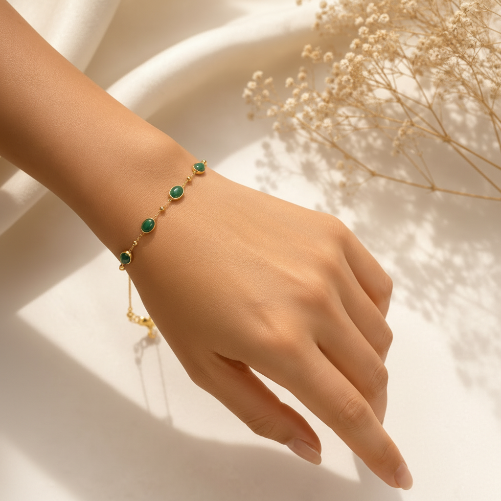 Emerald Oval Stone Bracelet