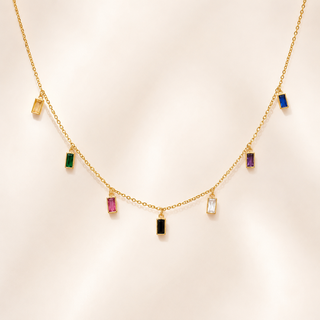 Rainbow Baguette Charm Necklace