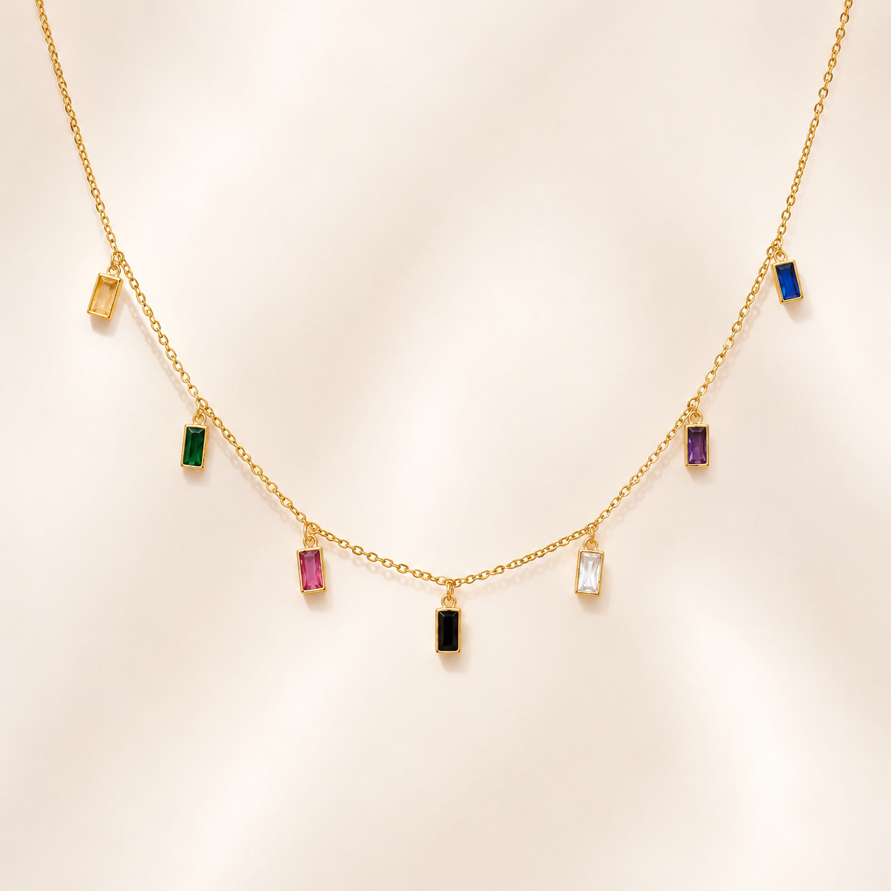 Rainbow Baguette Charm Necklace